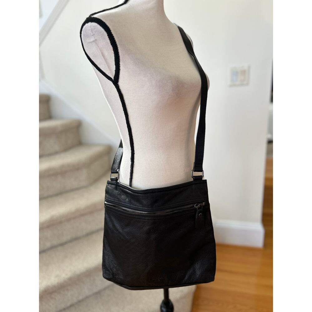 Margot Black Double Zippered Pocket Leather Crossbody Bag